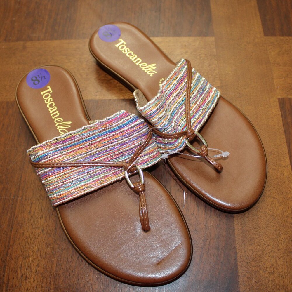 Toscanella Woven Gold Metallic Thong Sandals Size 8.5 NWOB